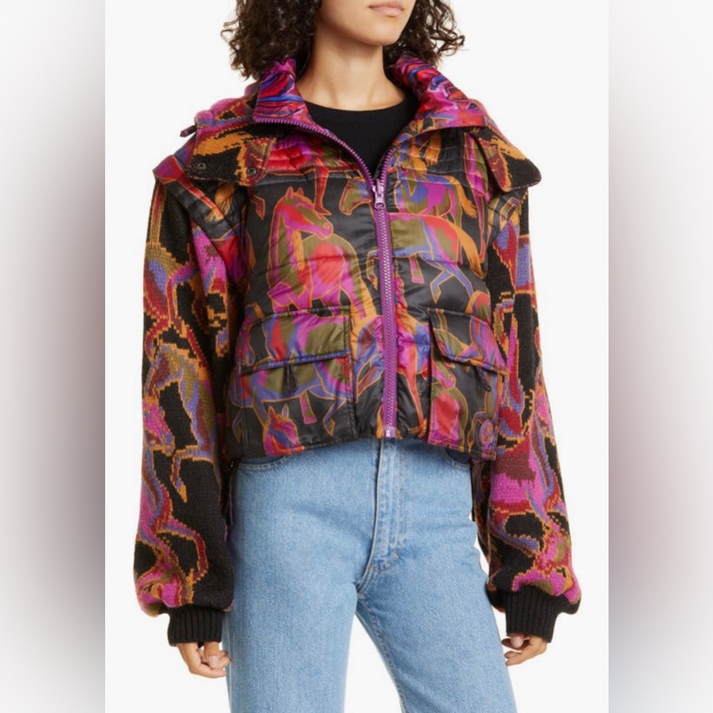NWT $310 FARM Rio Wild Horses REVERSIBLE Mixed Media Jacket in Medium! - Picture 2 of 16